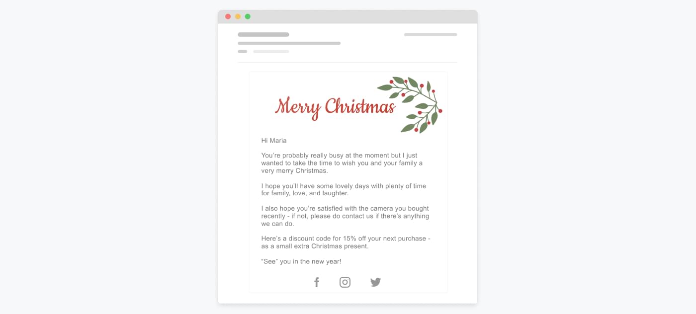 marketing email with a friendly Holiday greeting
