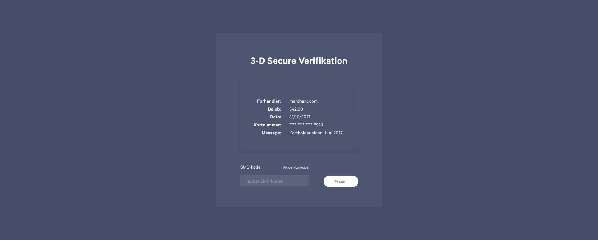 Skitse af et 3-D Secure vindue