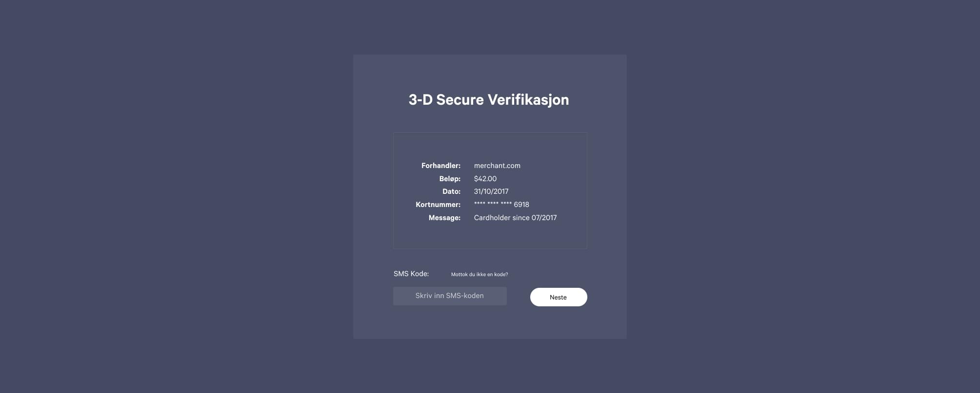 Illustrasjon over hvordan 3-D Secure skjemaet ser ut