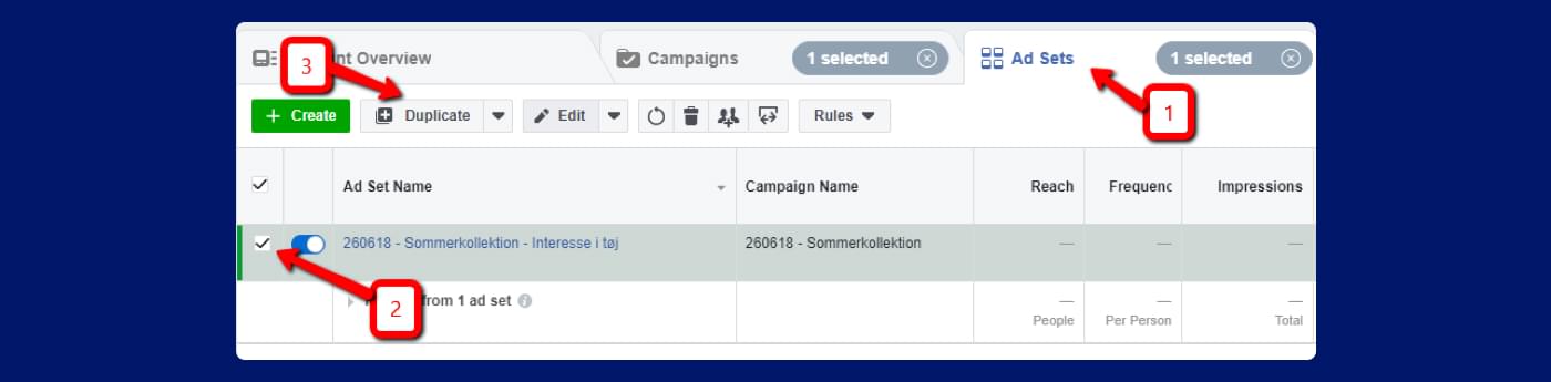 screenshot fra Facebook annoncering - sådan duplikere du en annonce