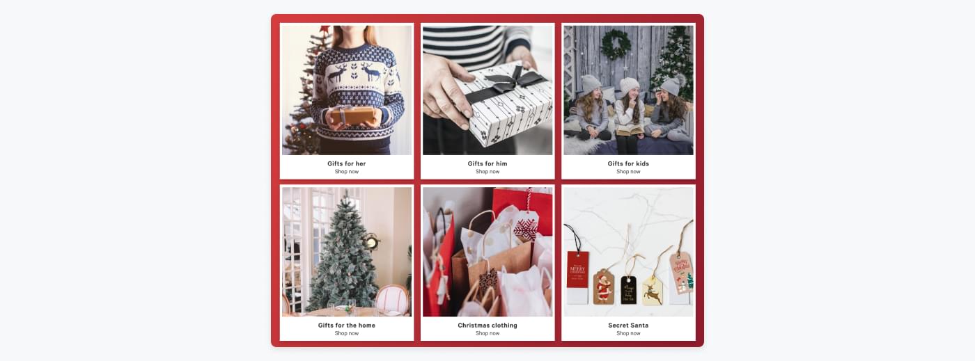 example of landing pages for different gift ideas