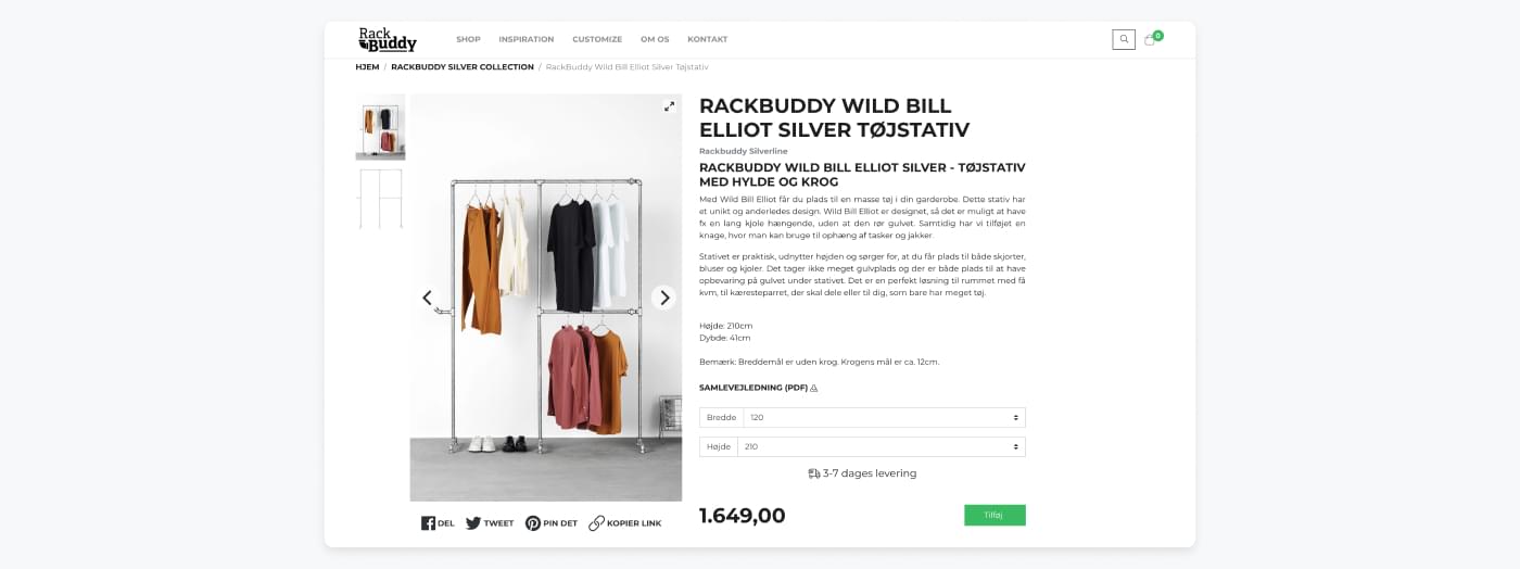 Screenshot fra Rackbuddy med gode produktbilleder og informative produktbeskrivelser