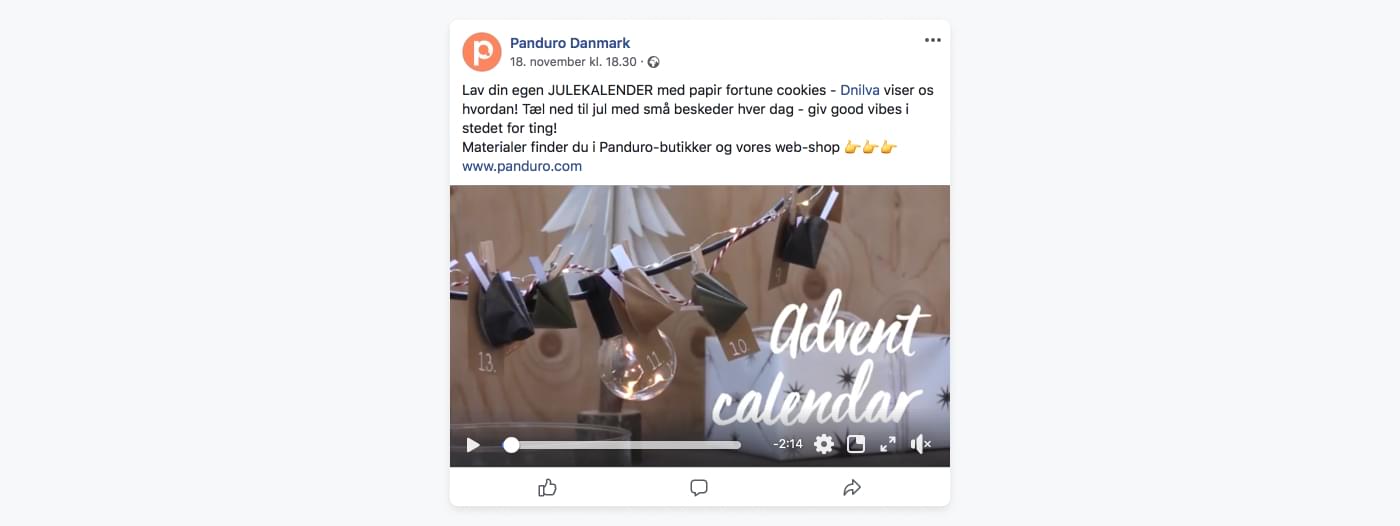 Screenshot af Panduro Hobbys Facebook-opslag med DYI julekalender