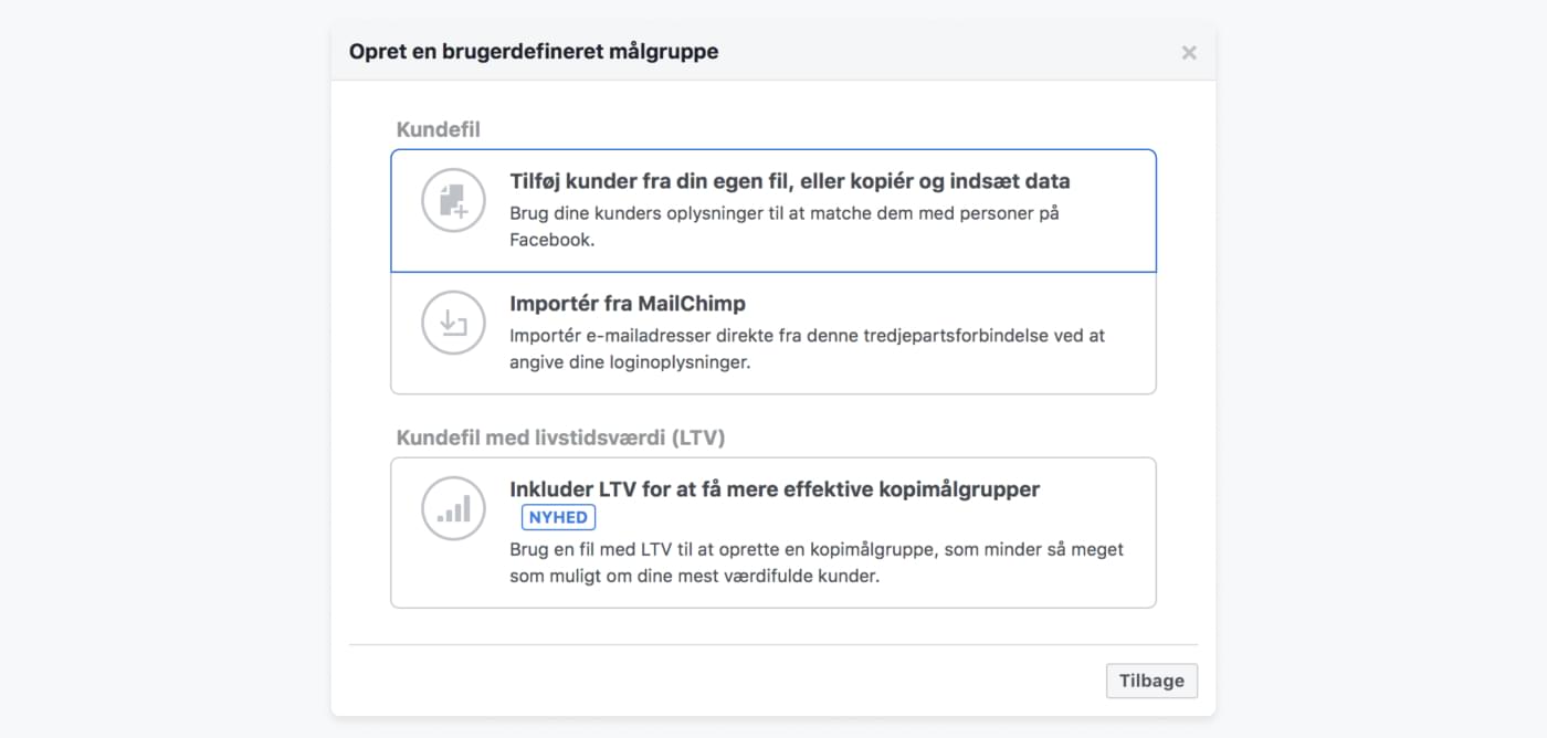 Screenshot fra Facebook Annoncering - sådan opretter du målgruppe fra mailingliste