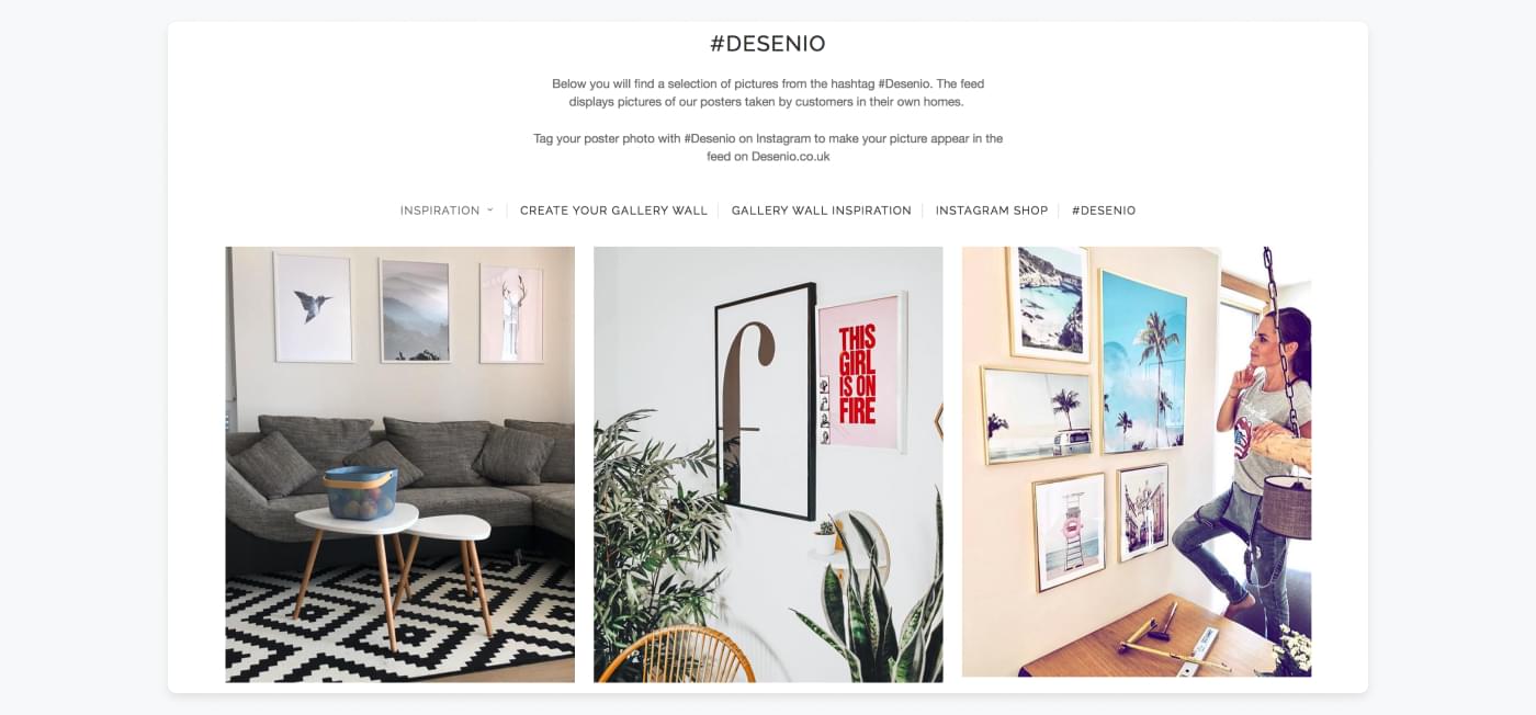 Desinio's inspiration page where they use customers' pictures