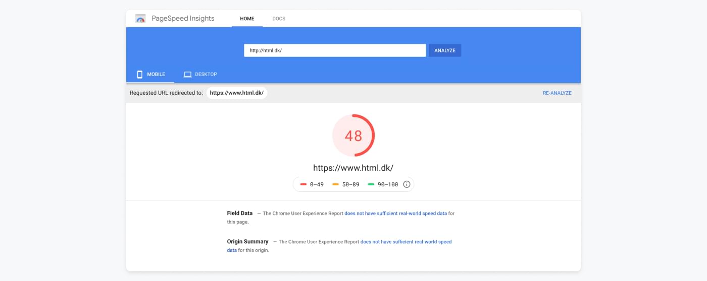 Google PageSpeed insights