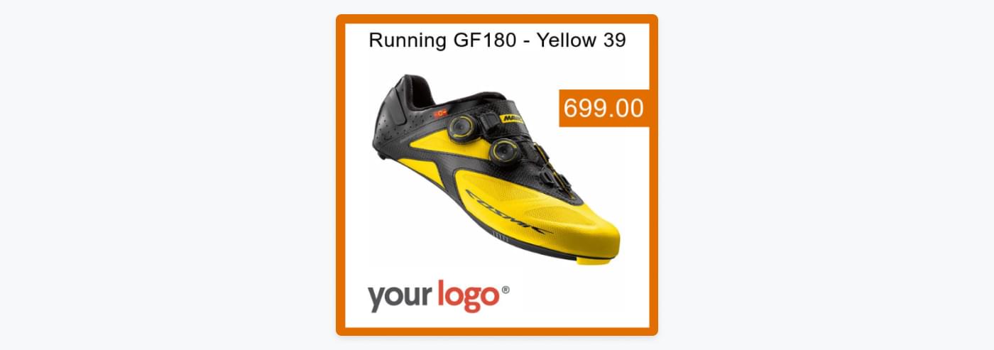 En annonce for sportssko, hvor man bruger gule og orange farver for at skille sig ud