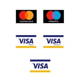 Korttilogot - Visa, Mastercard, Maestro, debit, electron